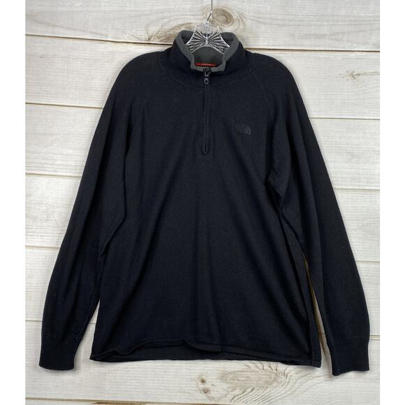 The North Face Sweater Mens L Black 1/4 Zip Pullover Cotton Wool Nylon Mock Neck - Picture 1 of 10